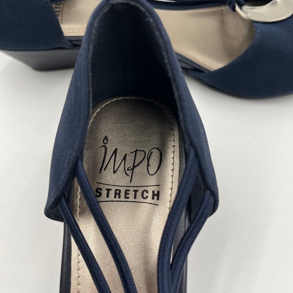Impo Stretch Navy Blue Wedge Sandals Women\'s Open-Toe Comfort Dressy - Size 9.5 Impo Stretch Navy Blue Wedge Sandals Women\'s Open-Toe Comfort Dressy - Size 9.5